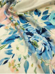 Satyna 👗 materiał na sukienkę duże niebieskie kwiaty ✂ YardTkaniny ✂