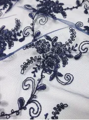 Koronka 👗 gipiura w kwiaty na sukienkę granantowy ✂ YardTkaniny ✂